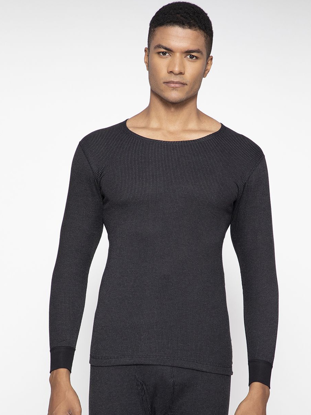 

SPORTO Striped Round Neck Thermal Set, Black