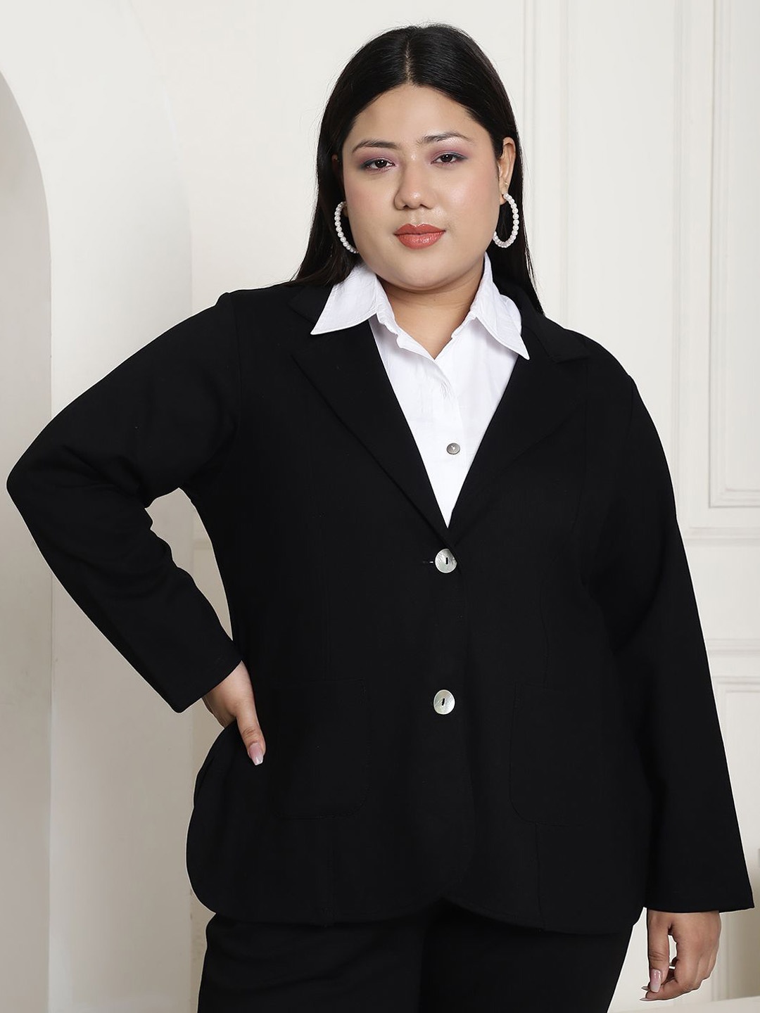 

theRebelinme Plus Size Notched Lapel Single-Breasted Casual Blazer, Black