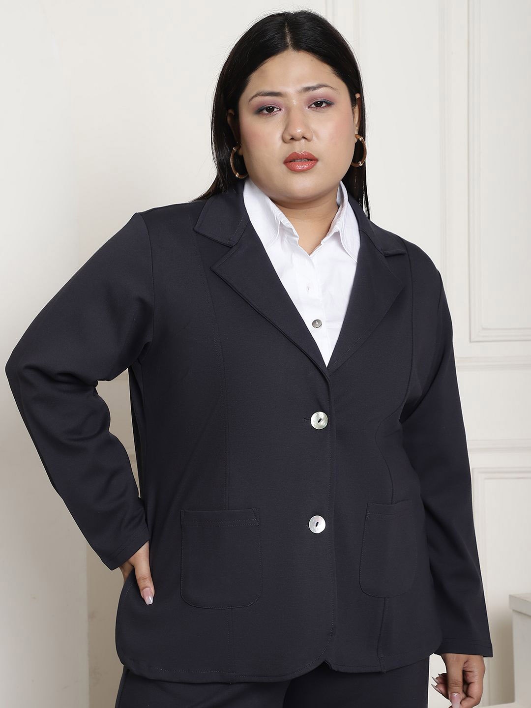 

theRebelinme Plus Size Notched Lapel Single Breasted Casual Blazer, Grey