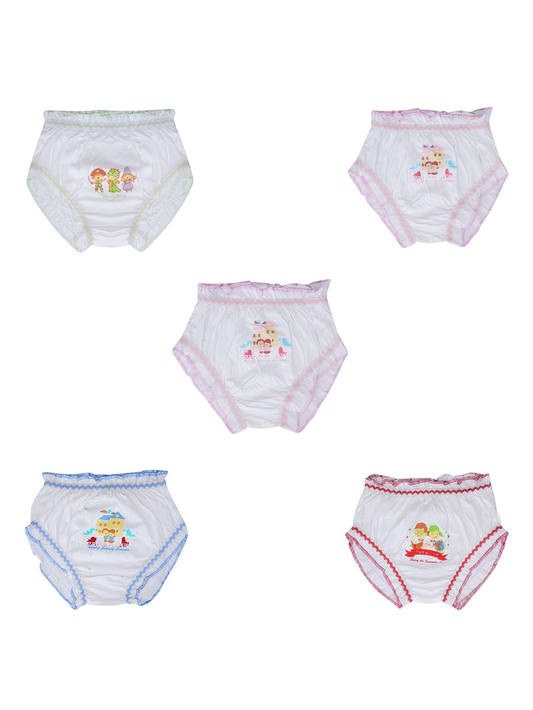 

YELLOWDELIGHT Girls Pack Of 5 Printed Cotton Briefs, White
