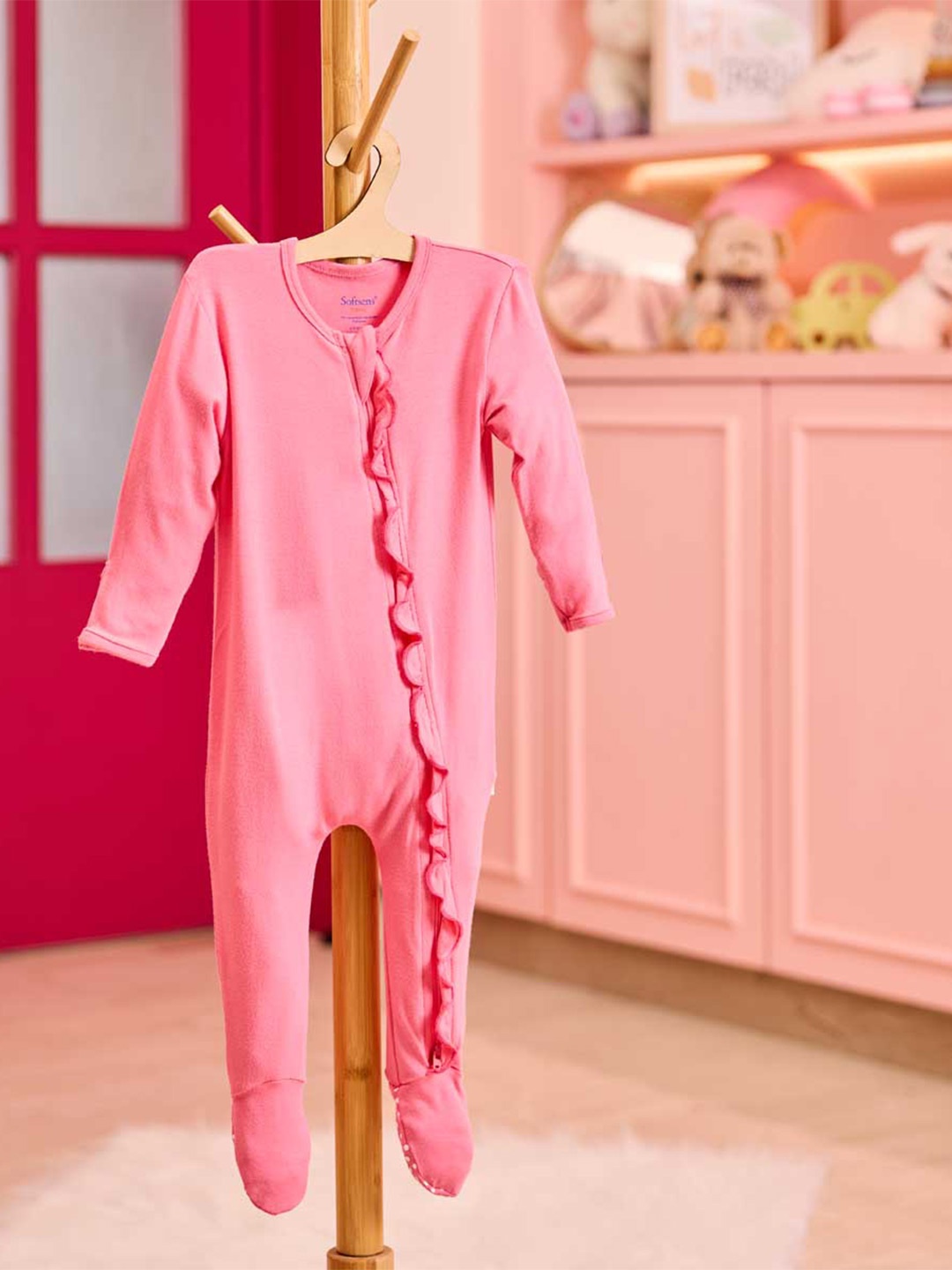 

Softsens Girls Roud Neck Rompers, Pink