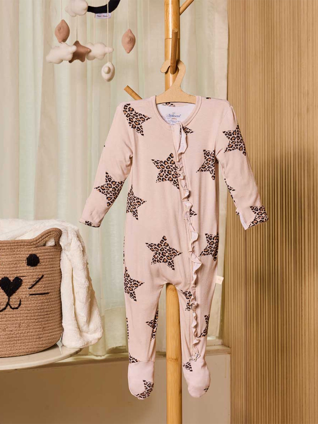 

Softsens Infants Printed Sleepsuit, Beige