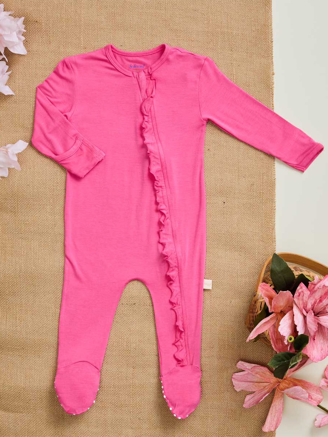 

Softsens Girls Ruffled Sleepsuit, Pink