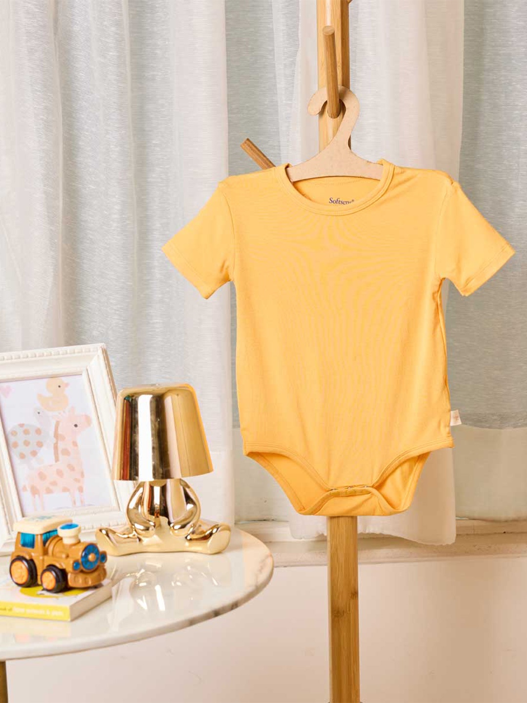 

Softsens Girls Cotton Short-Sleeved Bodysuit, Orange