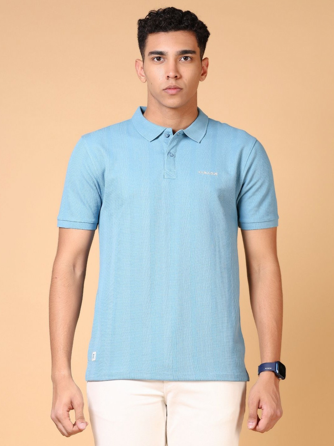 

V-Mart Men Self Design Polo Collar Cotton T-shirt, Blue