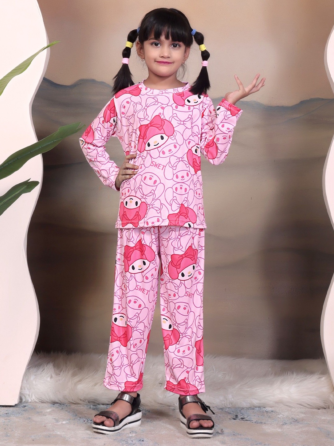 

4JSTAR Unisex Kids Printed Long Sleeves T-Shirt with Trouser, Pink