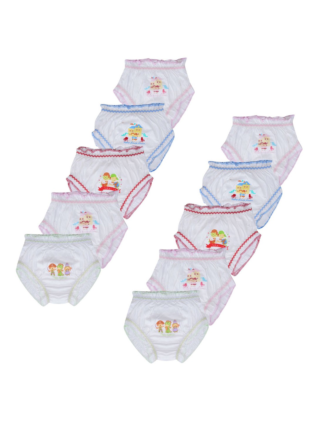 

YELLOWDELIGHT Girls Pack Of 10 Printed Briefs, White