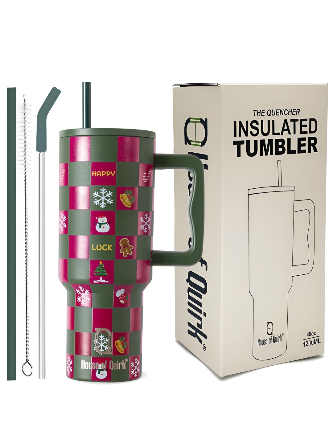 

HOUSE OF QUIRK Maroon & Green Printed Double Wall Vacuum Stainless Steel Water Bottle