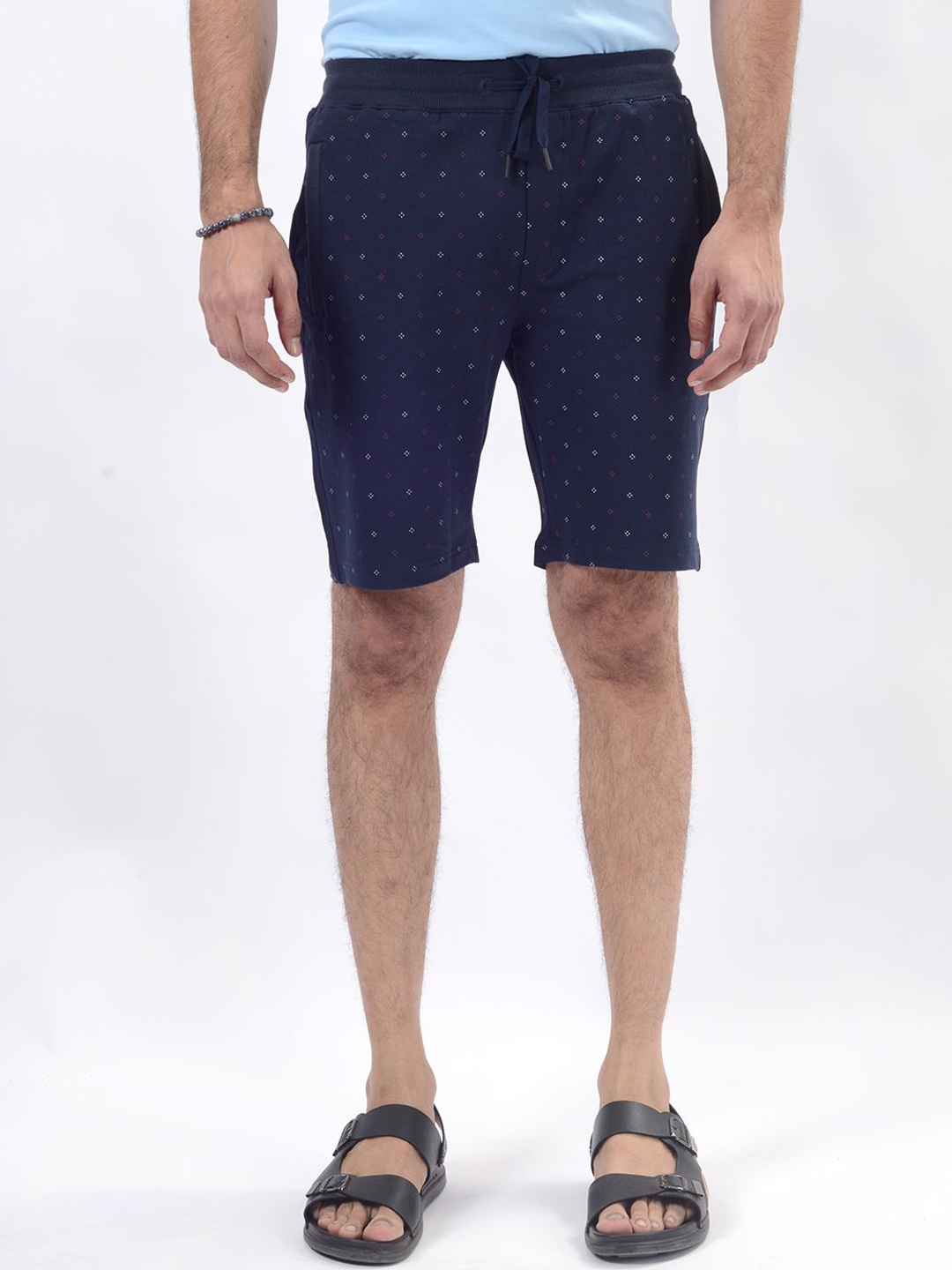 

JADE BLUE Printed Slim Fit Mid-Rise Cotton Regular Shorts, Navy blue
