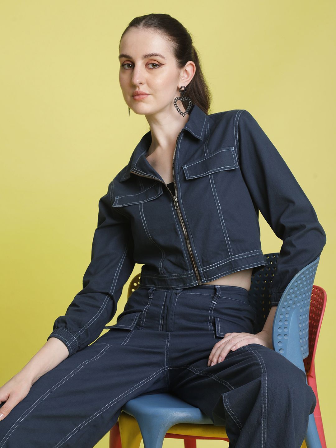 

Bene Kleed Women Contrast Stitch Casual Shirt, Blue