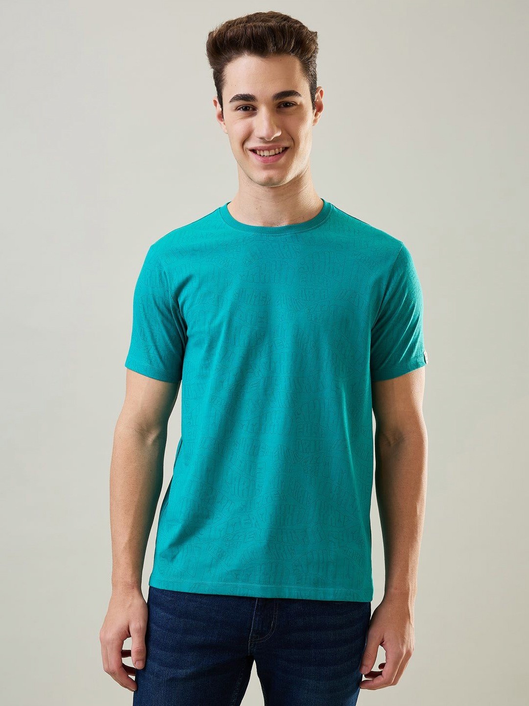 

TIM PARIS Men Solid Round Neck Cotton T-shirt, Blue