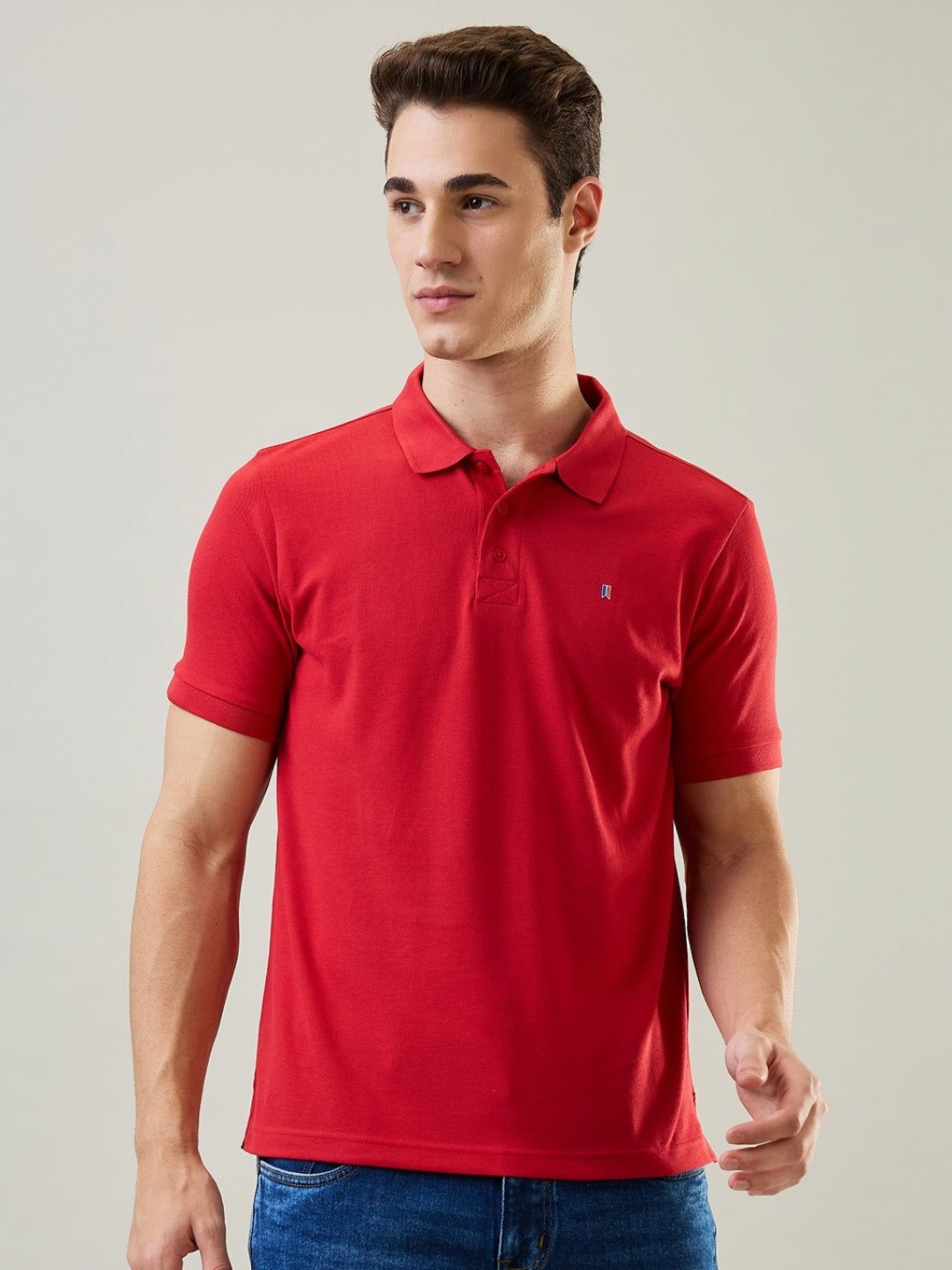 

TIM PARIS Men Solid Polo Collar Cotton T-shirt, Red