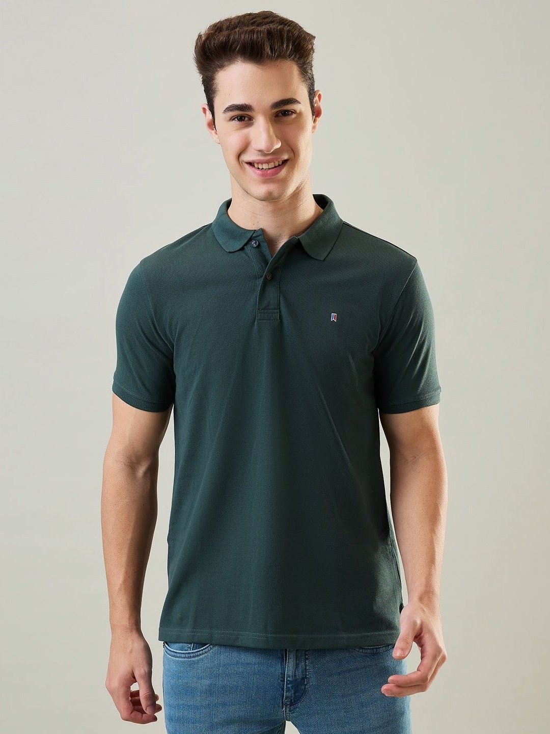 

TIM PARIS Men Solid Polo Collar Cotton T-shirt, Green