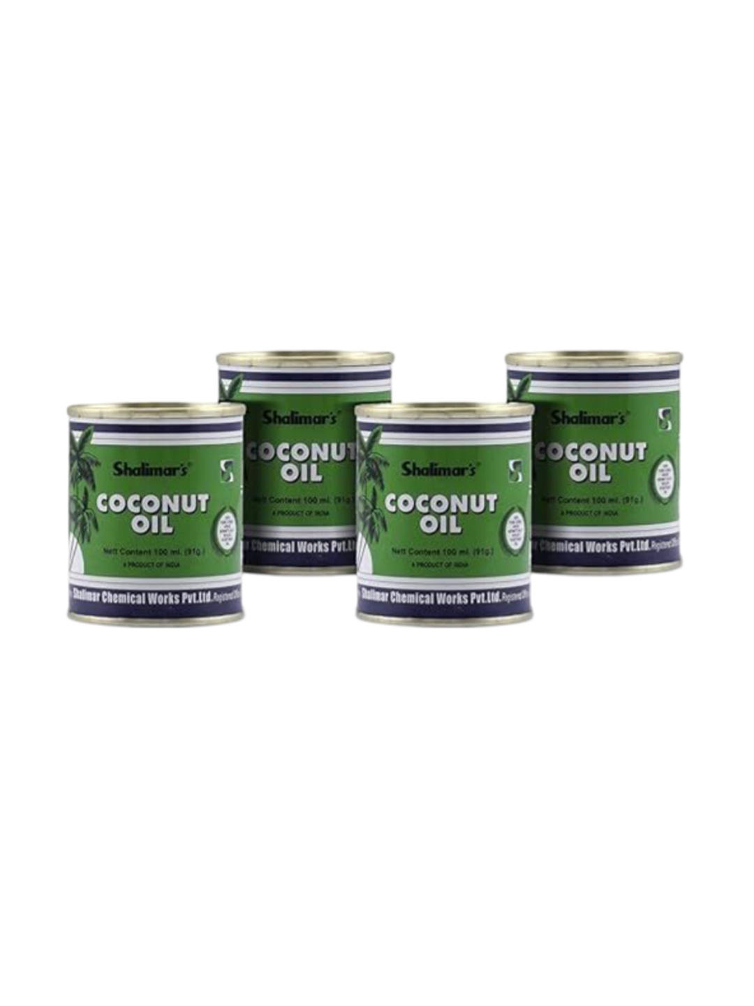 

SHALIMAR'S Set Of 4 Tin Coconut Oil - 100 ml Each, White
