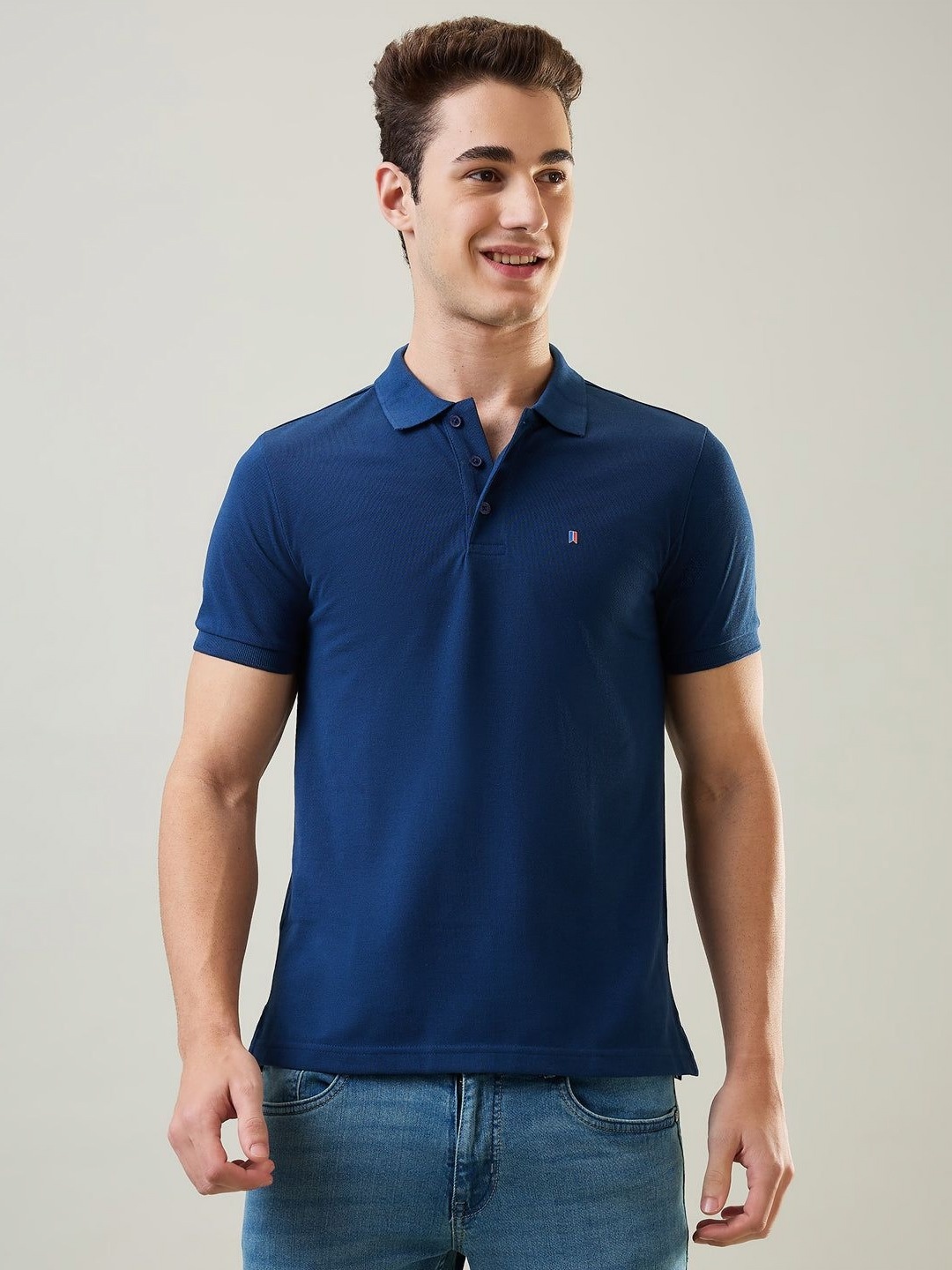 

TIM PARIS Men Solid Polo Collar Cotton T-shirt, Blue