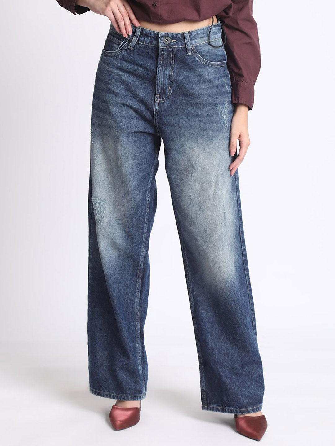 

The Roadster Lifestyle Co Women Pure Cotton High-Rise Tinted Jeans, Blue