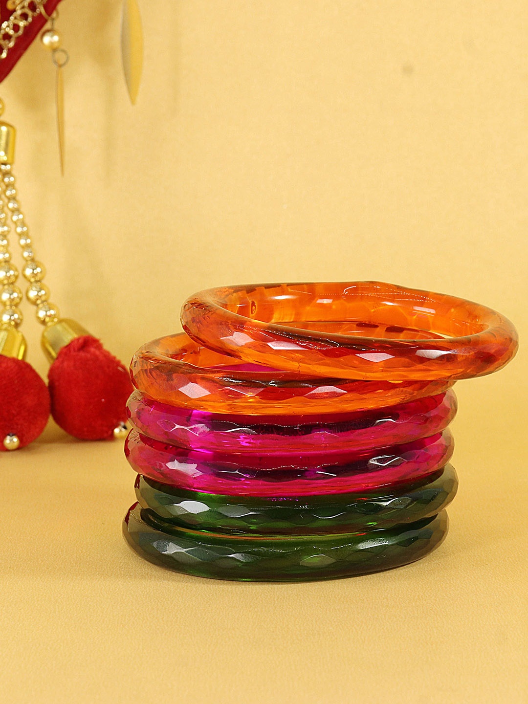 

NMII Set Of 12 Glass Kada Bangles, Gold