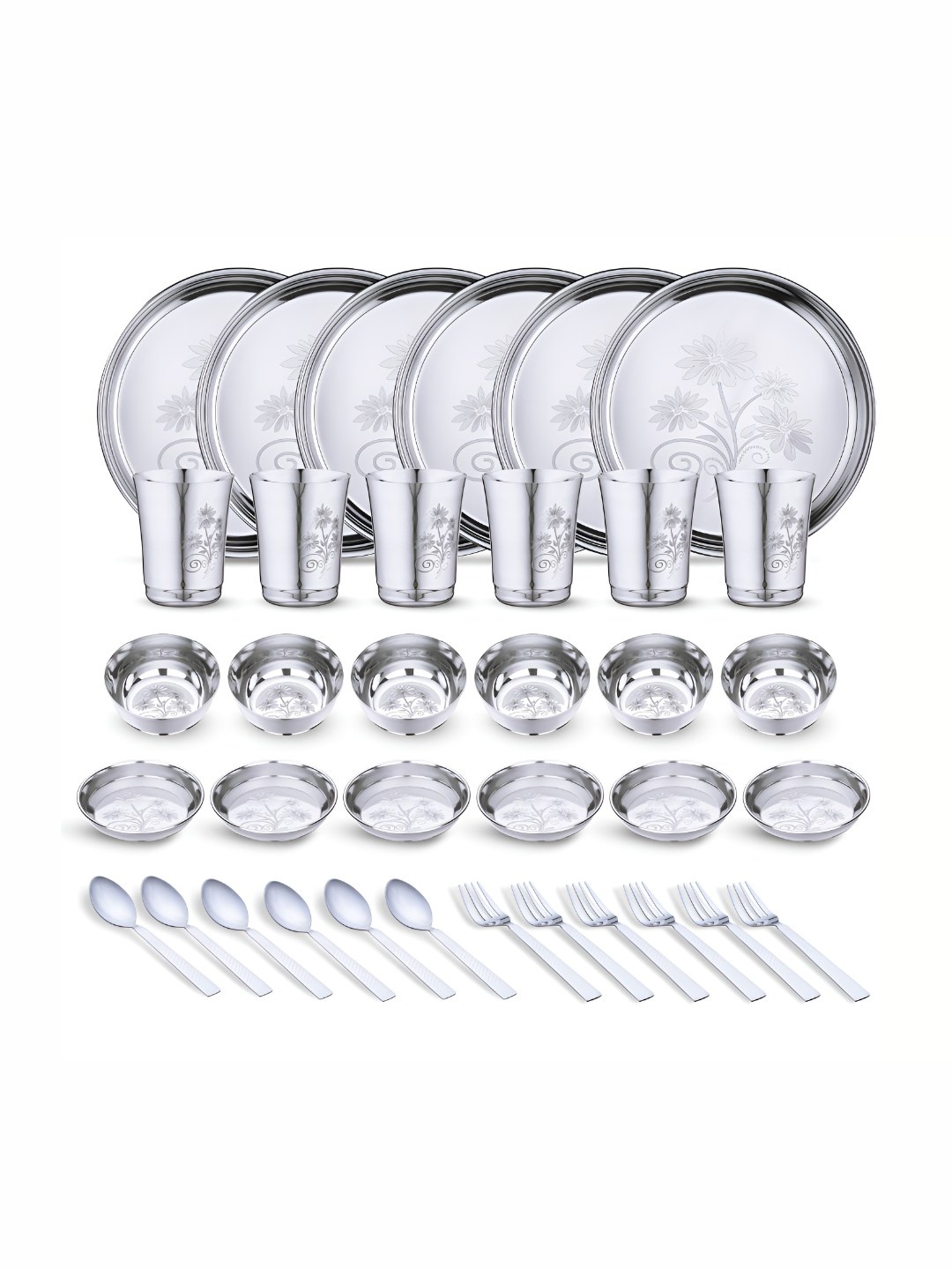 

LIMETRO STEEL 36 Pieces Stainless Steel Dishwasher and Microwave Safe Dinner Set