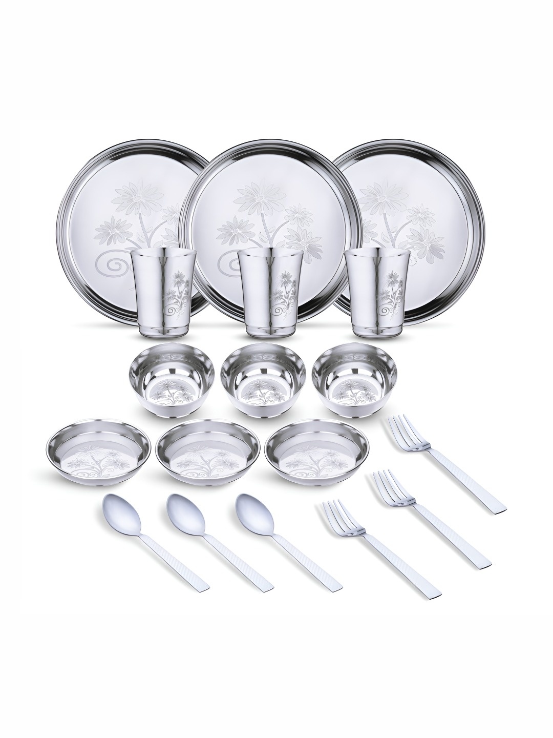 

LIMETRO STEEL 18 Pieces Stainless Steel Dishwasher and Microwave Safe Dinner Set