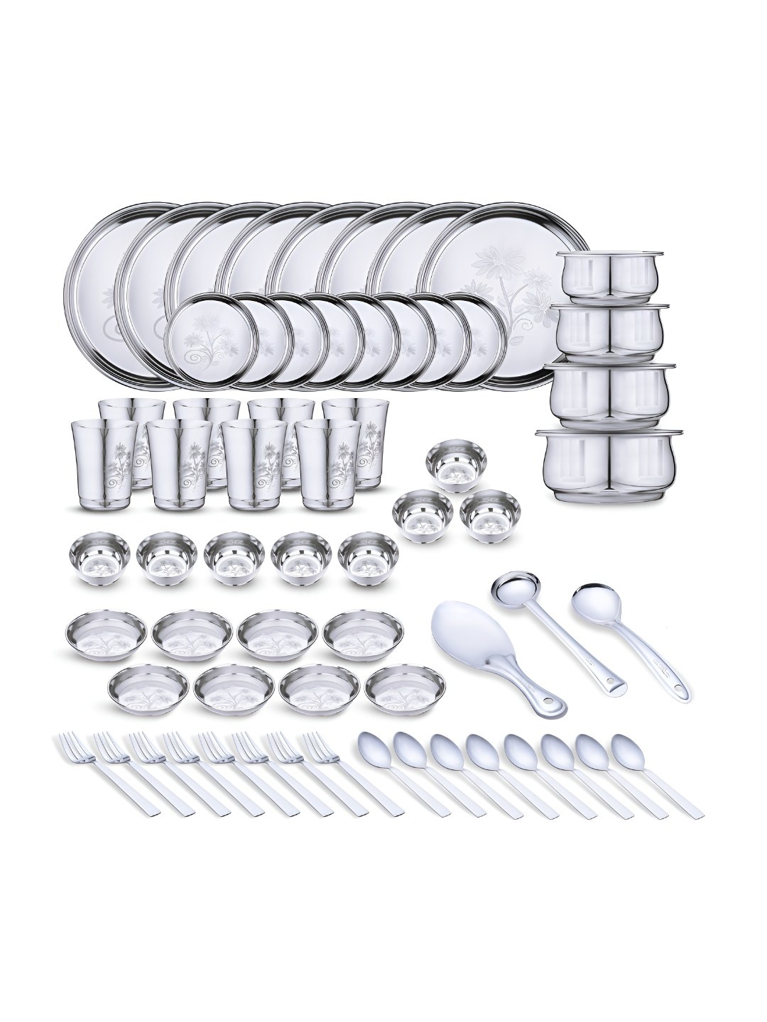 

LIMETRO STEEL 50 Pieces Stainless Steel Dishwasher and Microwave Safe Dinner Set