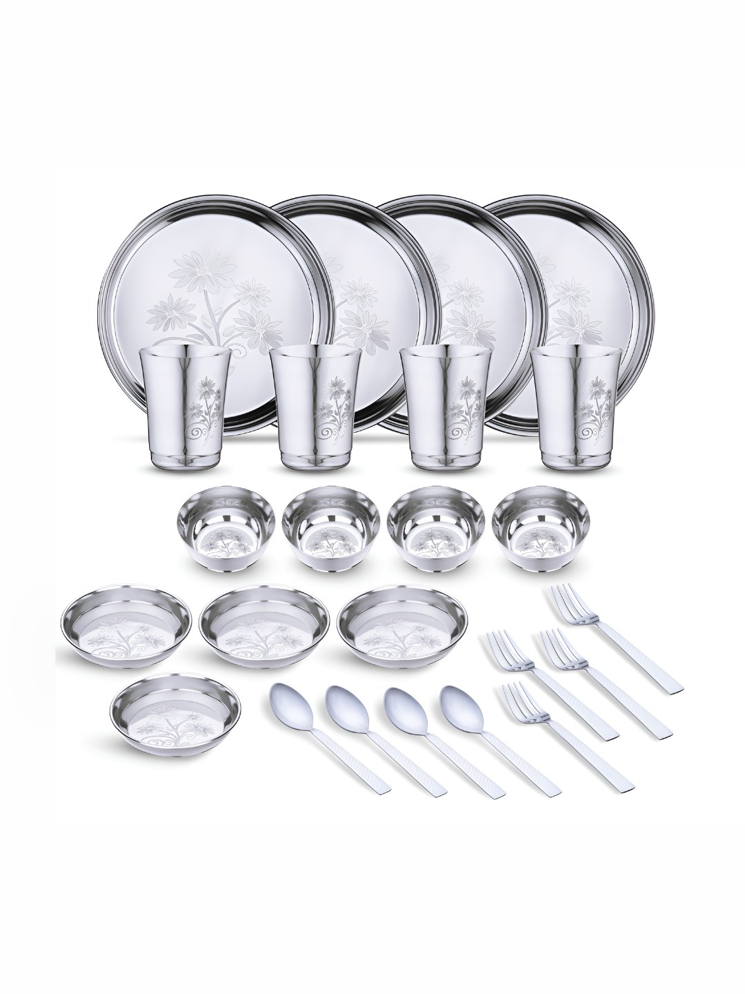 

LIMETRO STEEL 24 Pieces Printed Stainless Steel Dishwasher and Microwave Safe Dinner Set