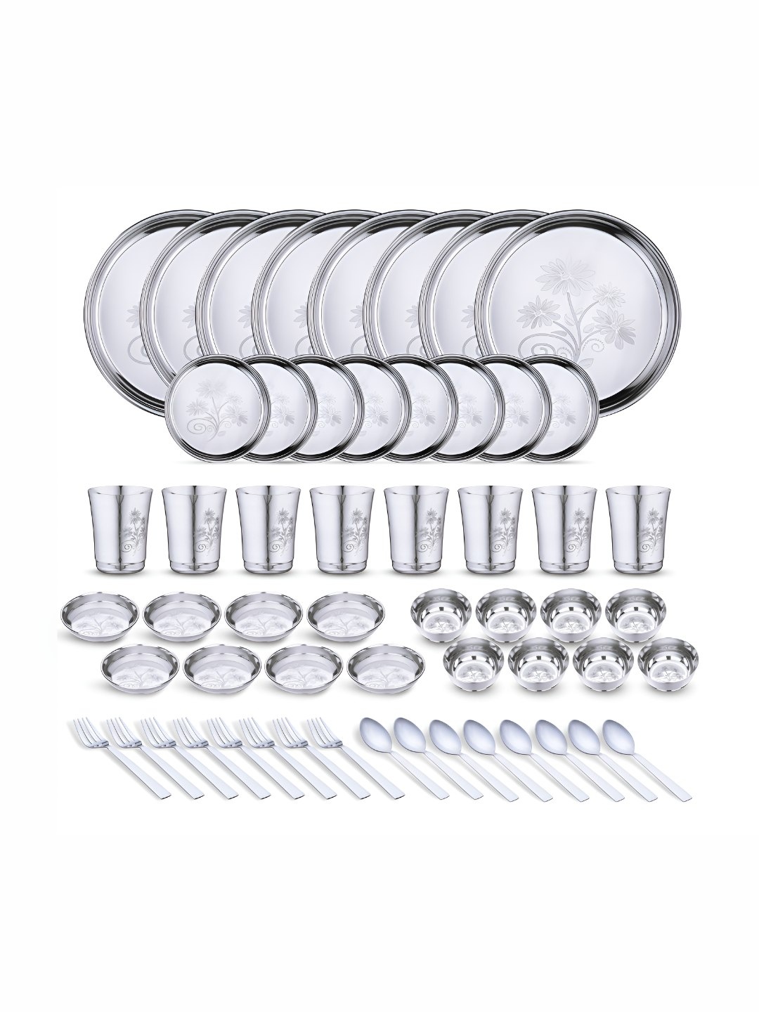 

LIMETRO STEEL 50 Pieces Printed Stainless Steel Dishwasher and Microwave Safe Dinner Set