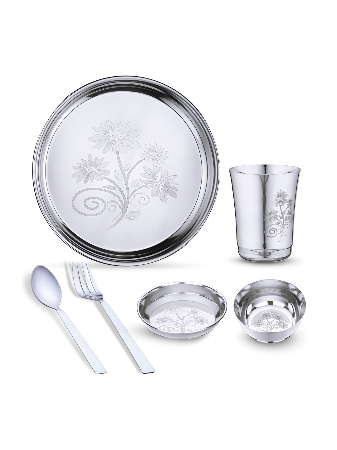 

LIMETRO STEEL 6 Pieces Printed Stainless Steel Dishwasher and Microwave Safe Dinner Set