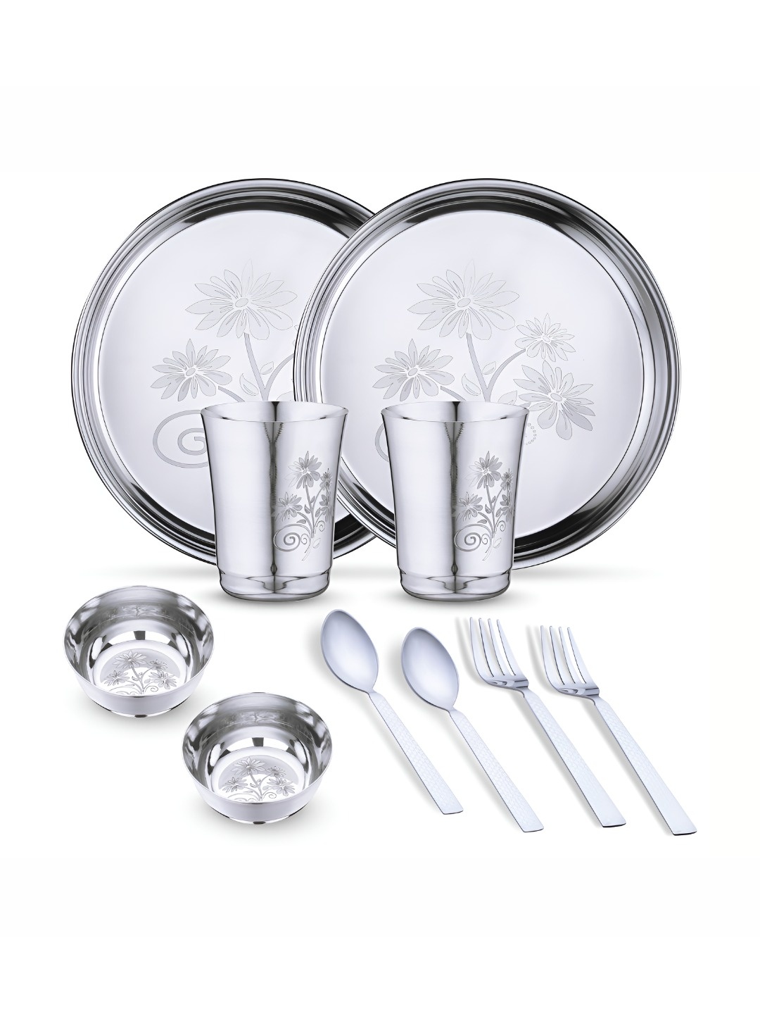 

LIMETRO STEEL 10 Pieces Printed Stainless Steel Dishwasher and Microwave Safe Dinner Set