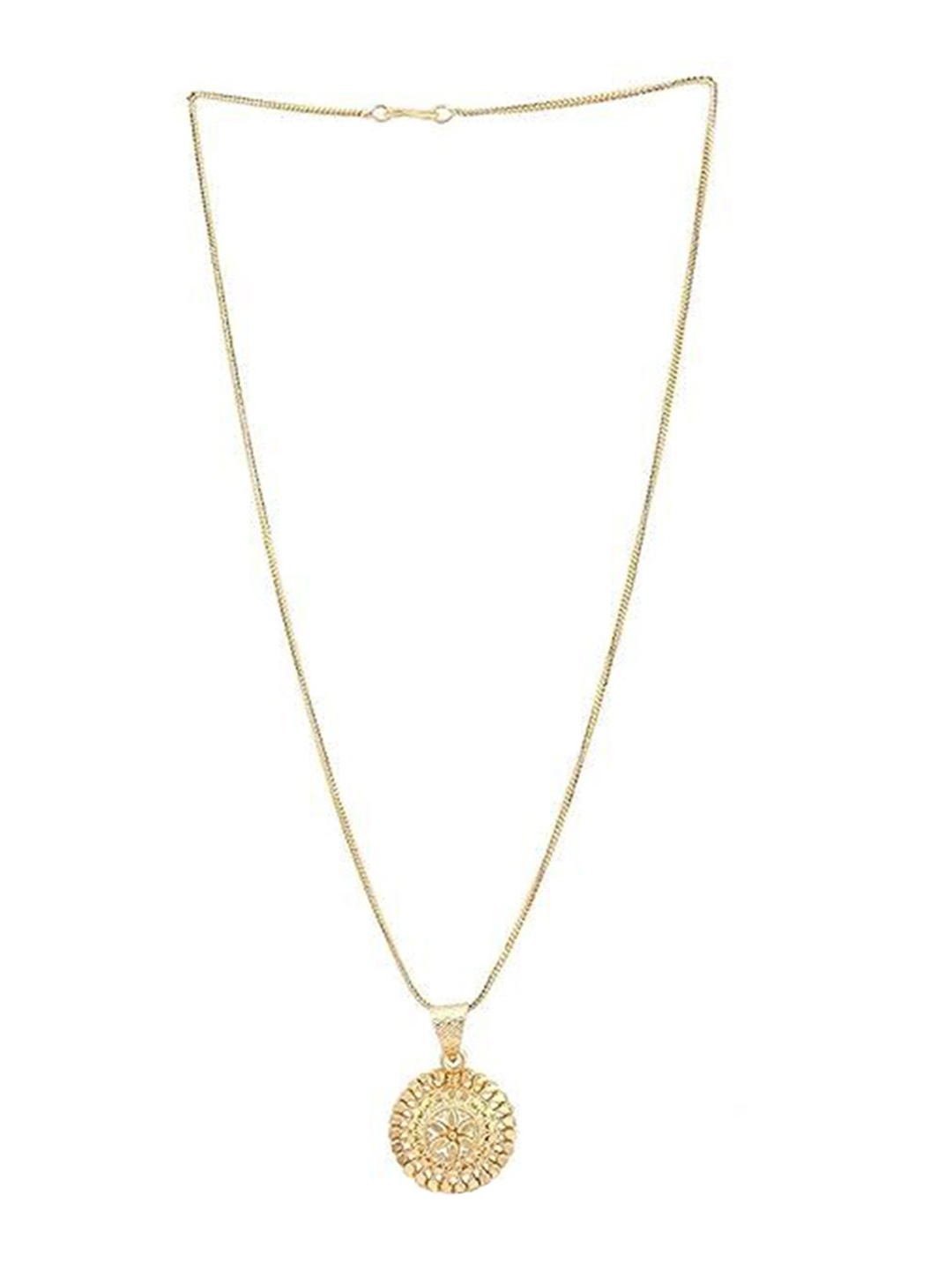 

Kezlin Gold-Plated Floral Design Circular Pendant with Chain