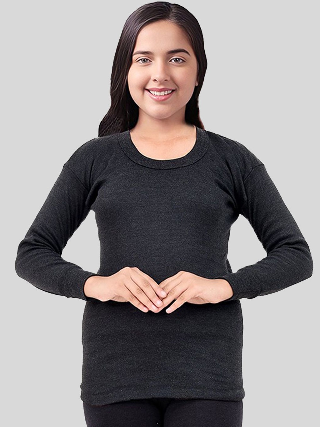 SPORTO Girls Round Neck Full Sleeves Thermal Set, Black