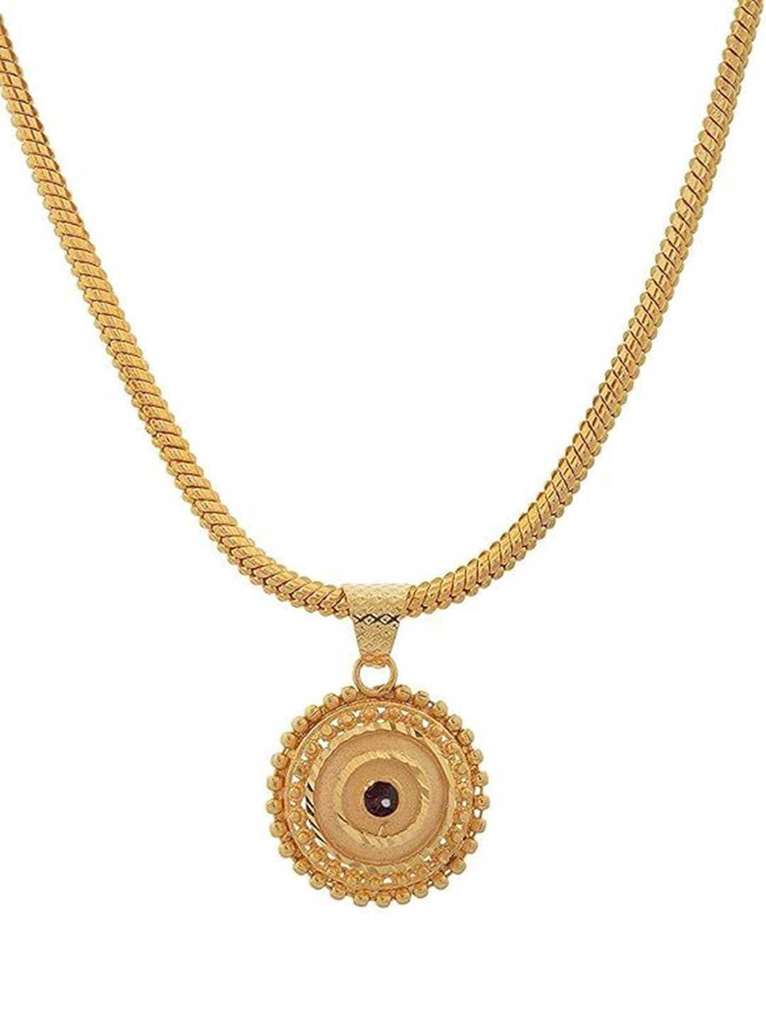 

Kezlin Gold-Plated Stone Studded Circular Pendant with Chain