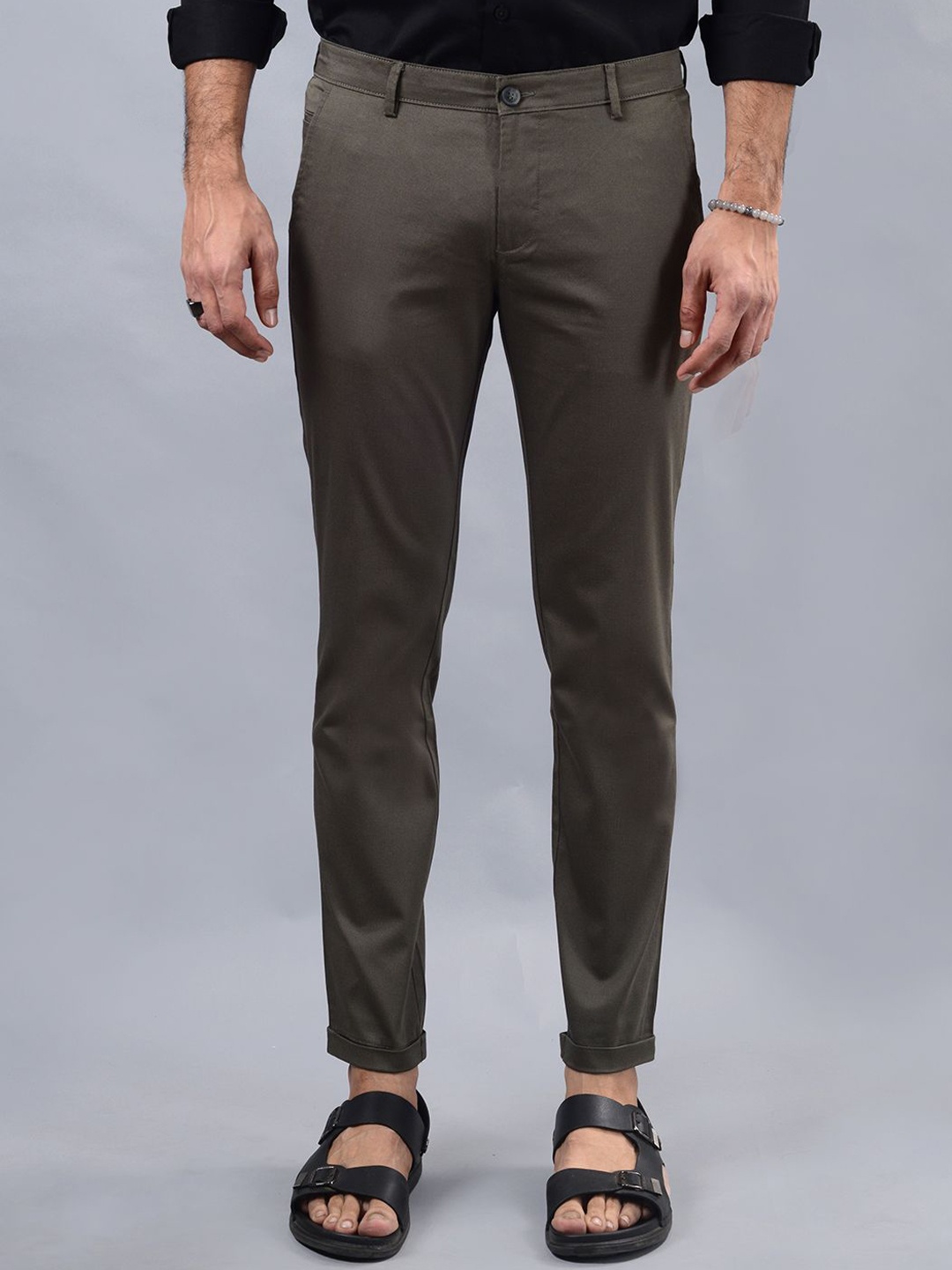 

Greenfibre Men Slim Fit Cotton Trousers, Olive
