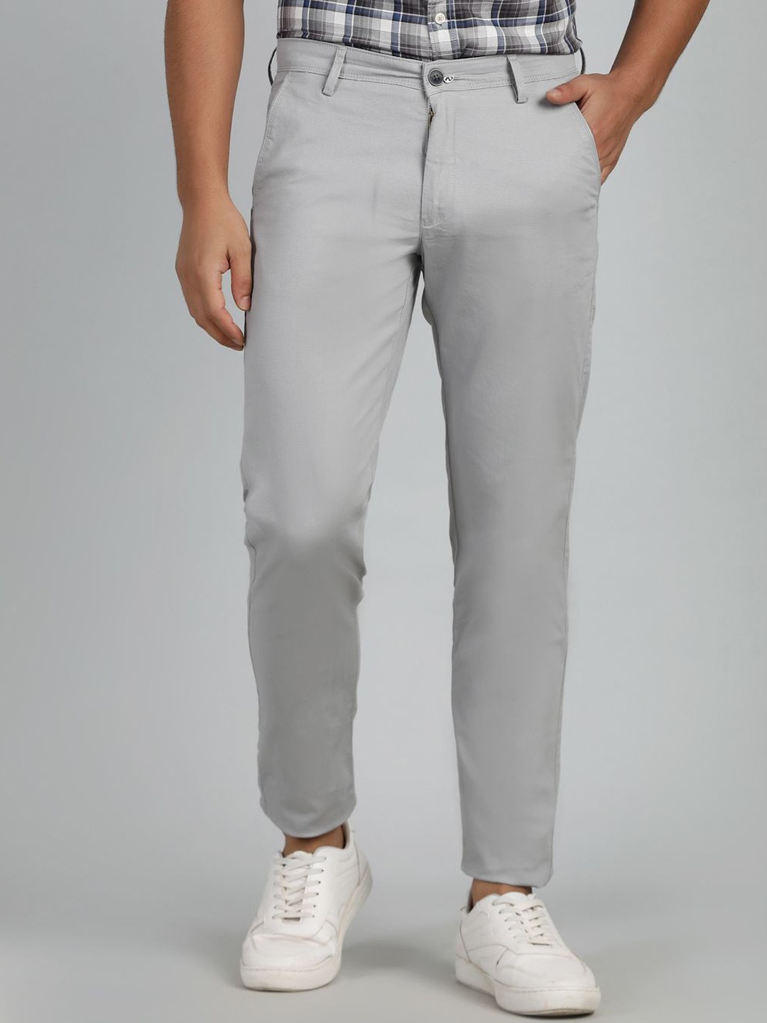 

Greenfibre Men Cotton Mid-Rise Slim Fit Chinos Trousers, Grey