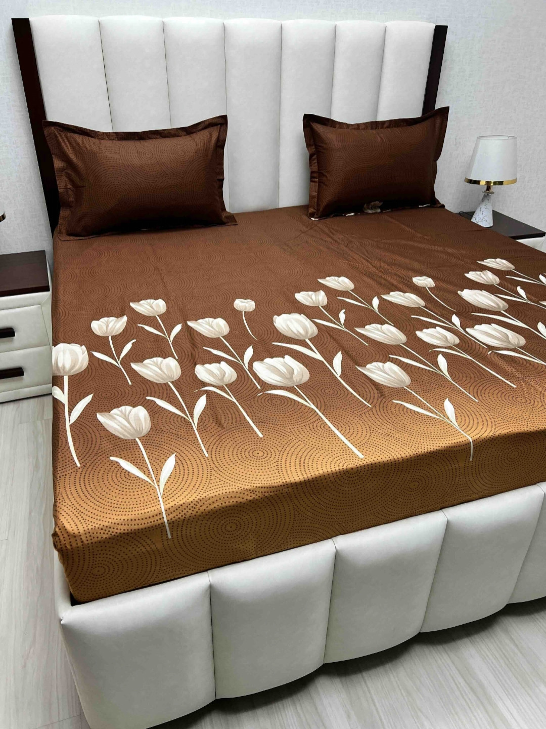 

Pure Decor Velar Sib Brown Floral Printed Pure Cotton 400TC King Bedsheet Set 2.74 x 2.74m