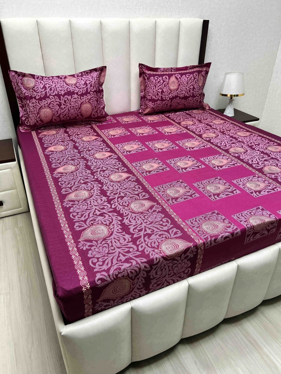 

Pure Decor Velar Sib Purple Printed Pure Cotton 400TC King Bedsheet Set 2.74 x 2.74m