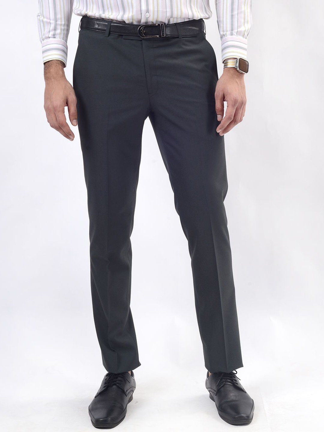 

Greenfibre Men Slim Fit Formal Trousers, Green