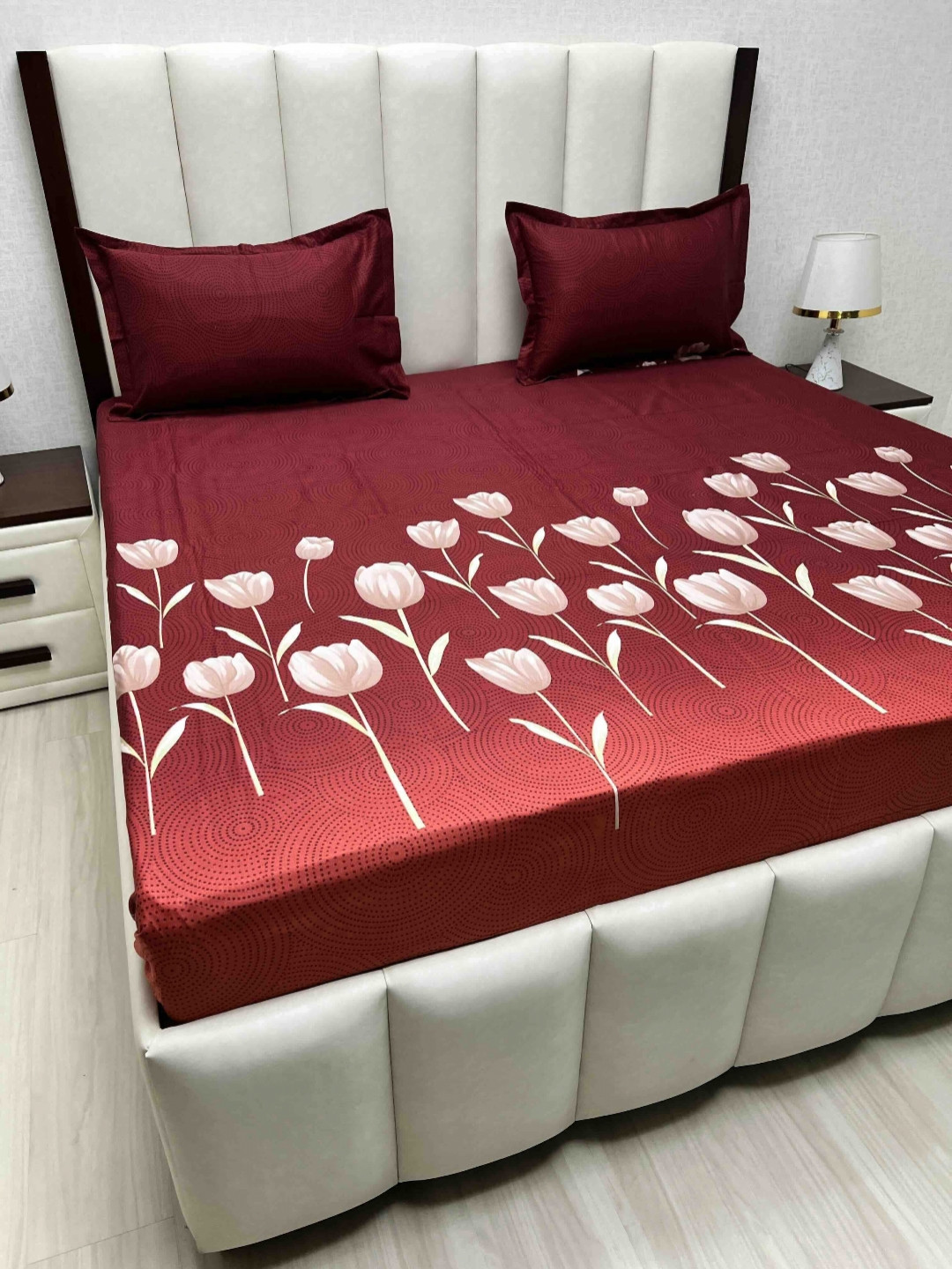 

Pure Decor Velar Sib Maroon Printed Pure Cotton 400TC King Bedsheet Set 2.74 x 2.74m