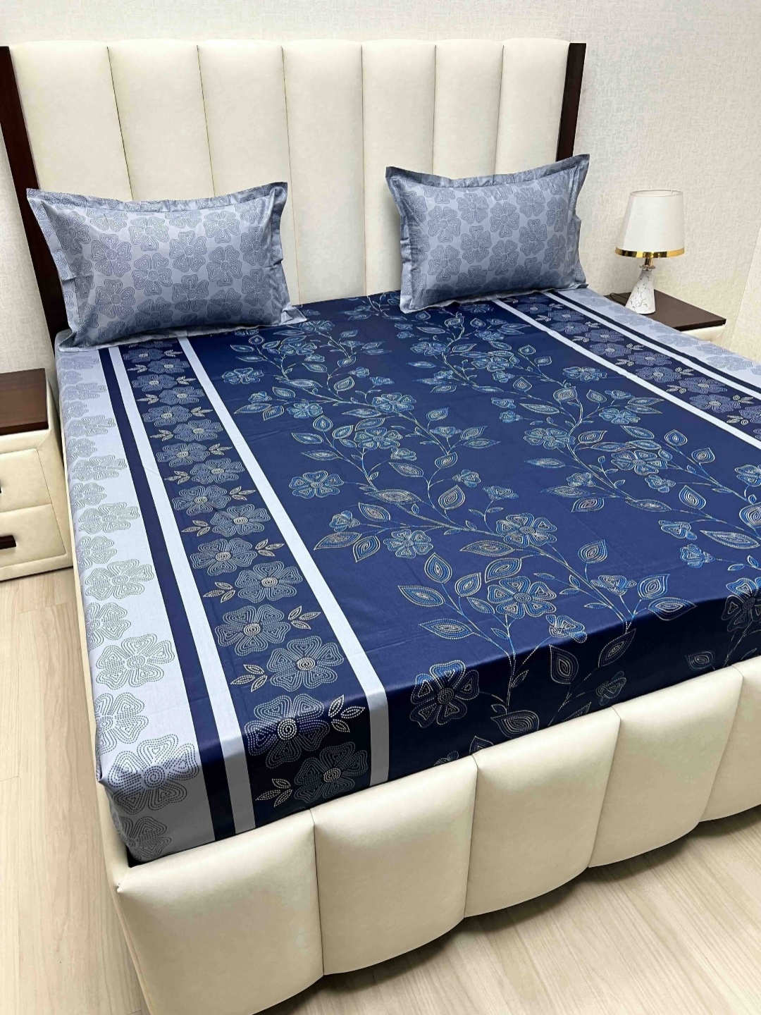 

Pure Decor Velar Sib Blue Floral Printed Pure Cotton 400TC King Bedsheet Set 2.74 x 2.74m