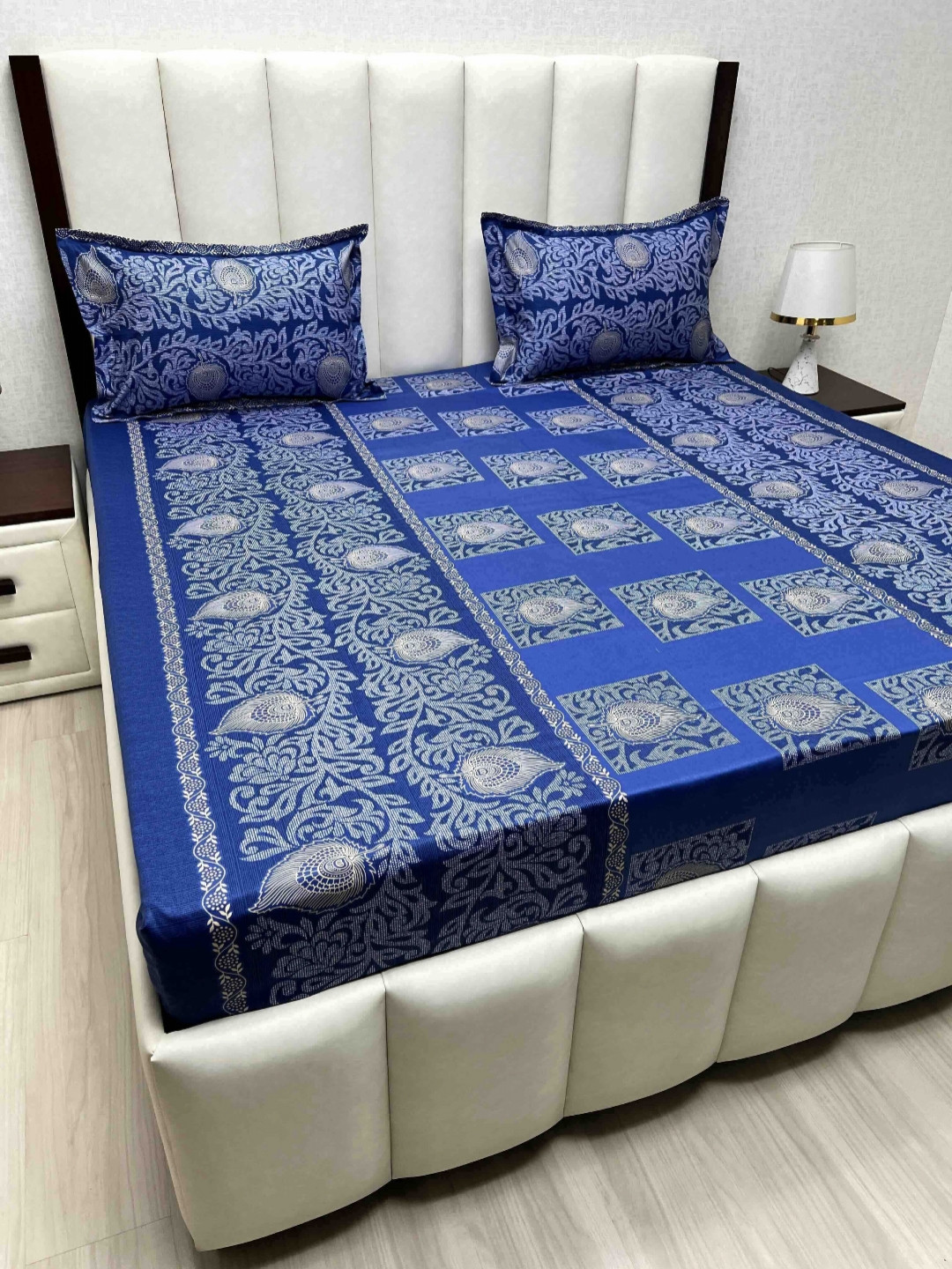 

Pure Decor Velar Sib Blue Floral Printed Pure Cotton 400 TC King Bedsheet Set 2.74 x 2.74m