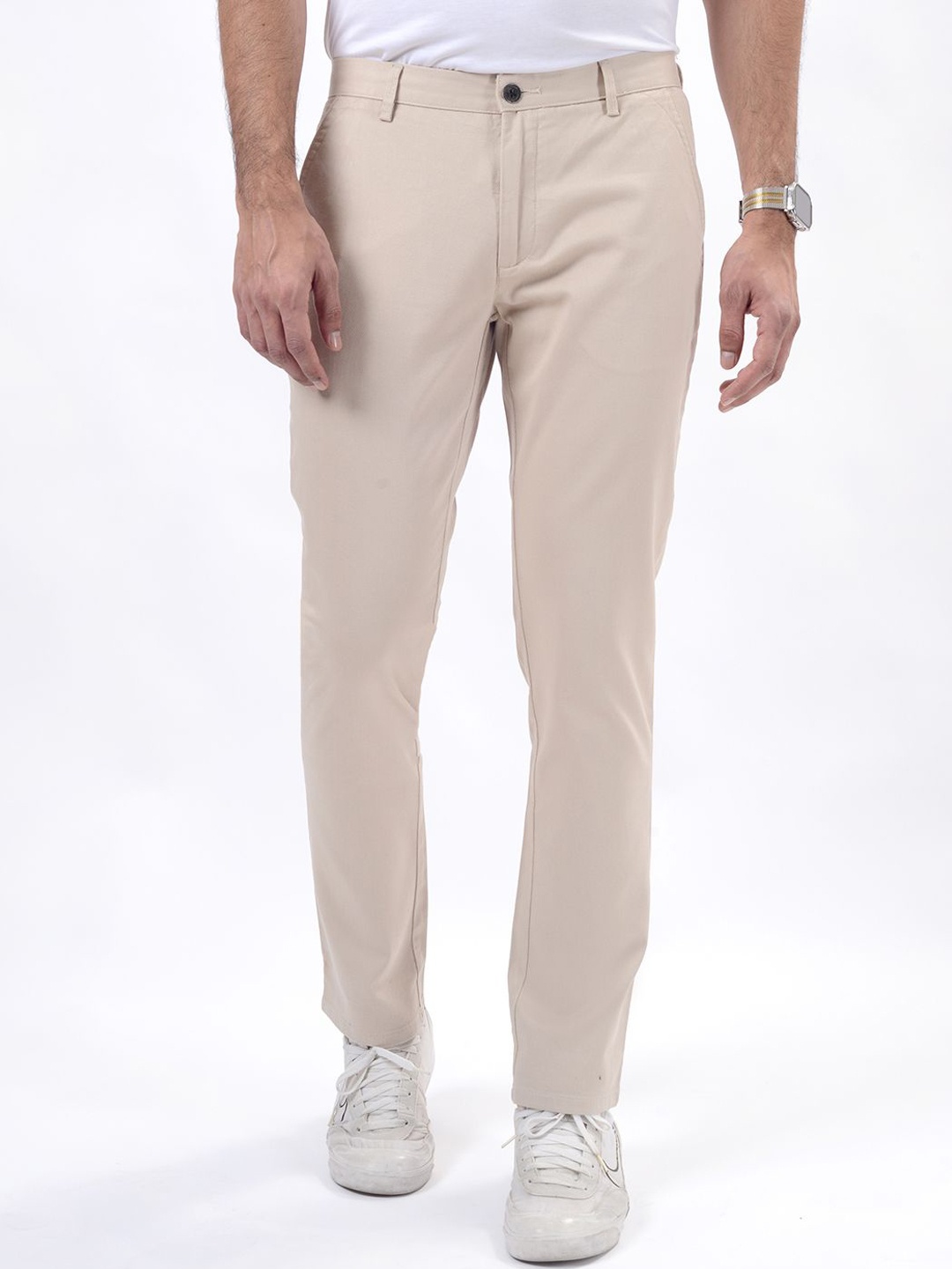 

JADE BLUE Men Slim Fit Cotton Trousers, Beige