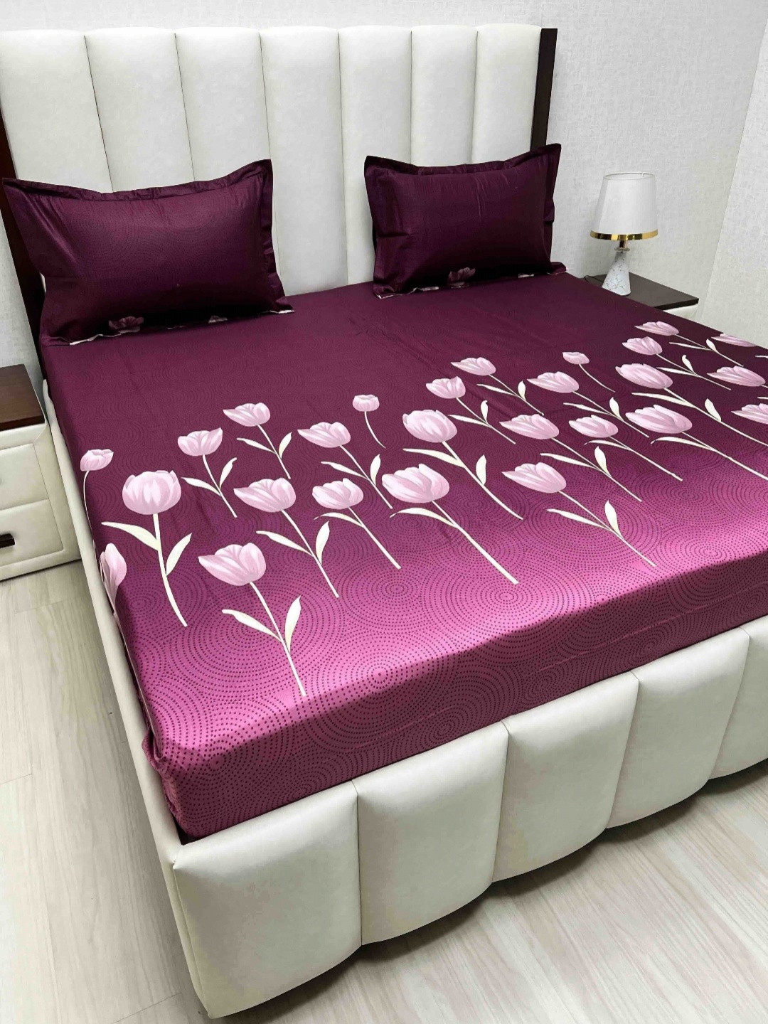 

Pure Decor Velar Sib Purple Floral Printed Cotton 400TC King Bedsheet Set 2.74 x 2.74m
