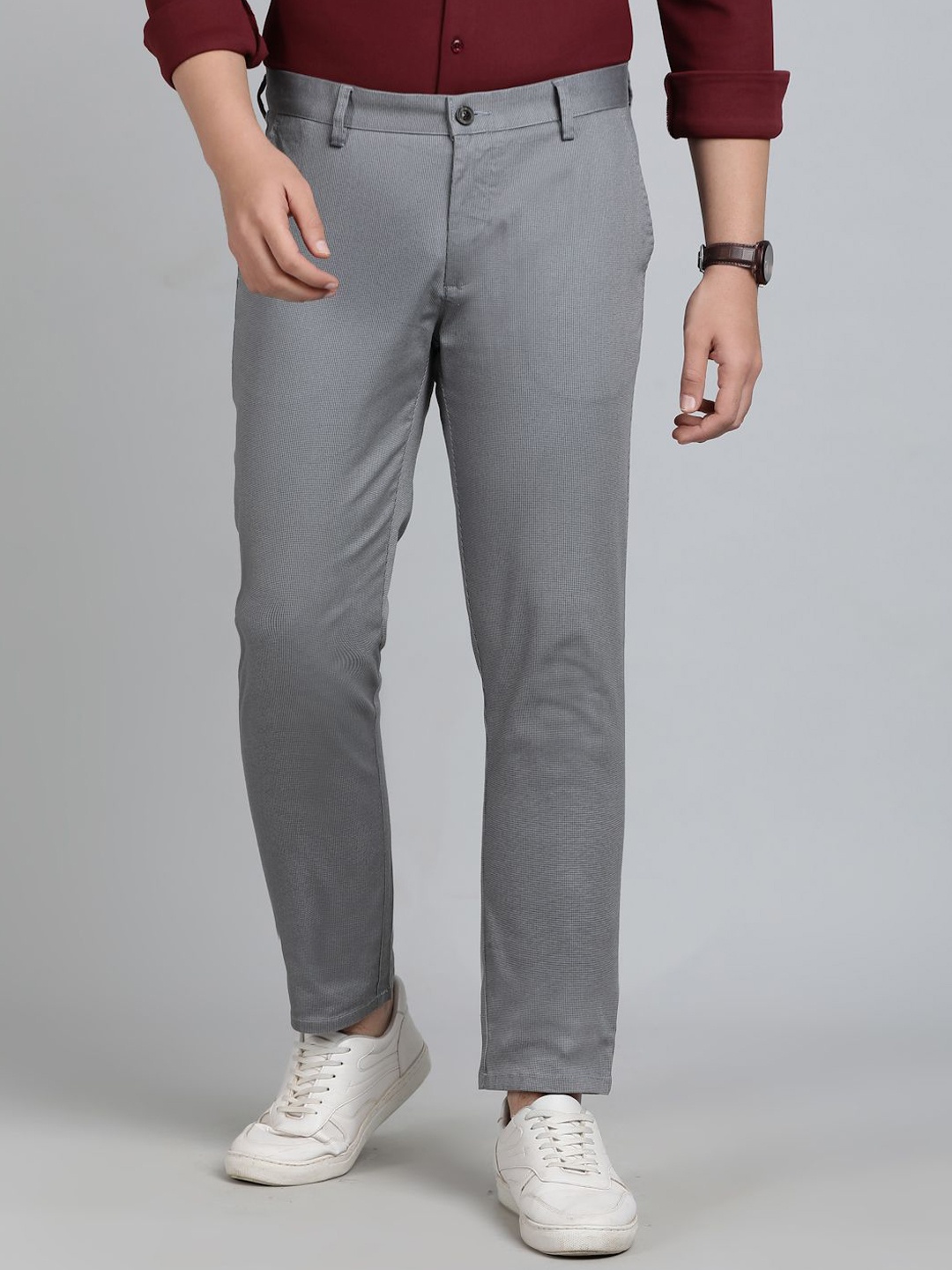 

JADE BLUE Men Slim Fit Cotton Trousers, Grey