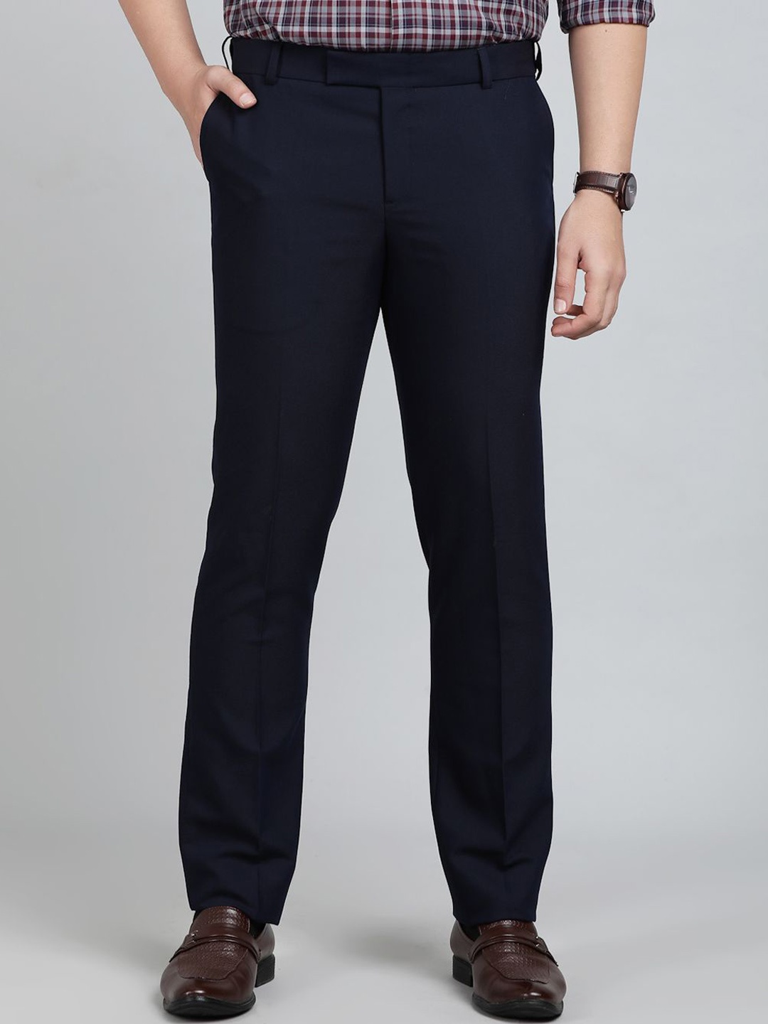 

METAL Men Slim Fit Formal Trousers, Navy blue