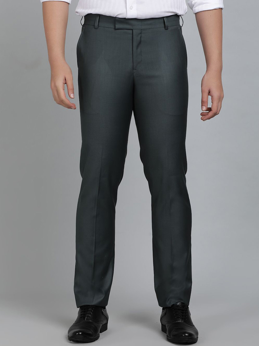

METAL Men Slim Fit Formal Trousers, Green