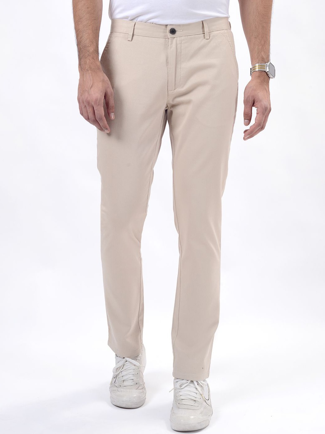 

JADE BLUE Men Slim Fit Cotton Trousers, Beige