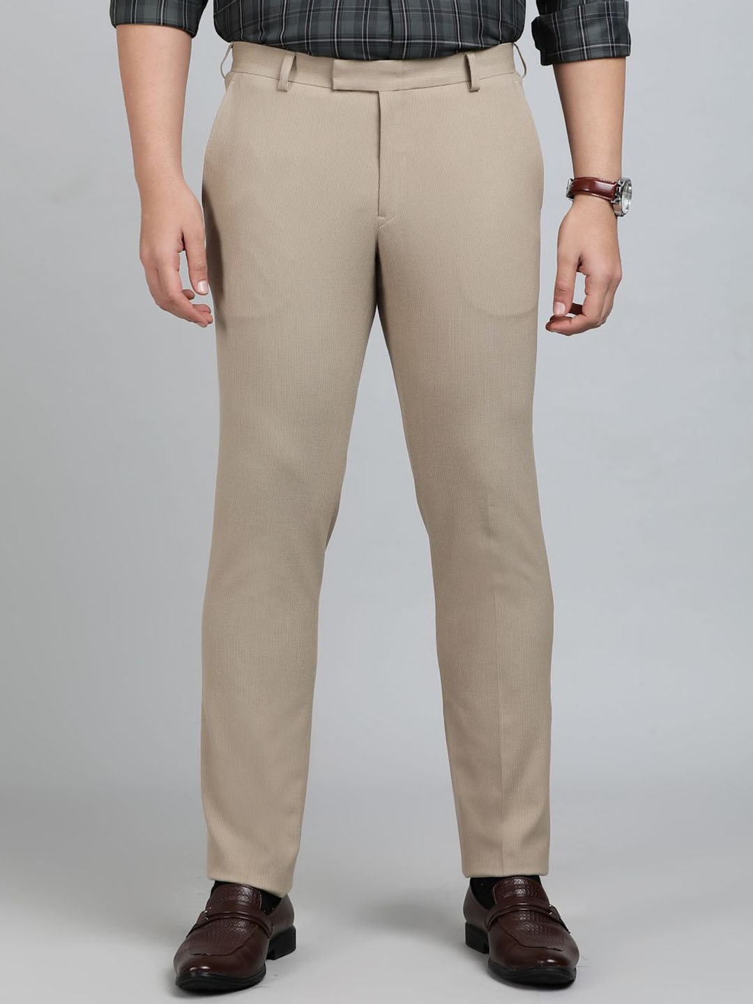 

JADE BLUE Men Slim Fit Formal Trousers, Khaki