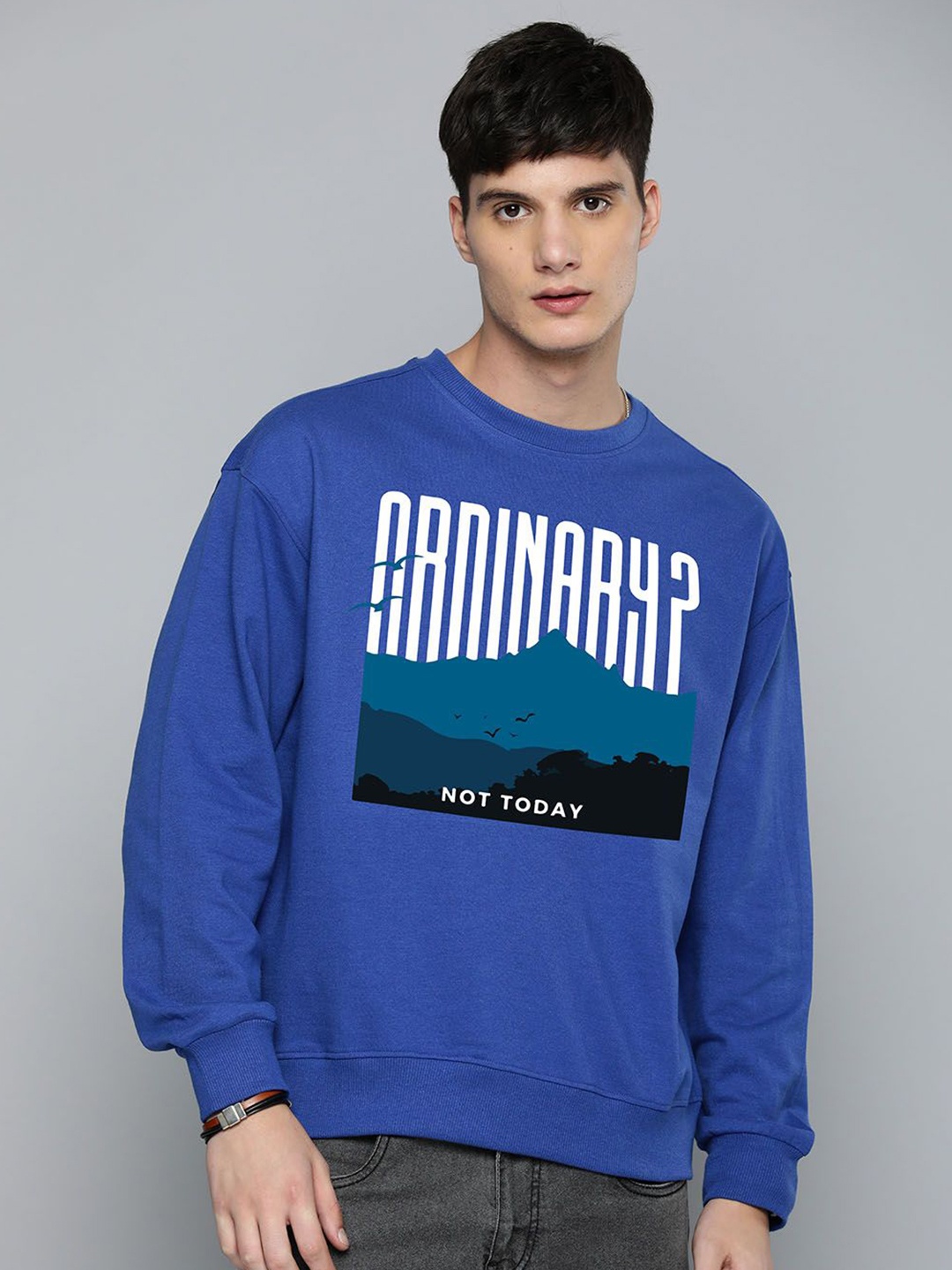 

R.Code by The Roadster Life Co. Men Oversized Printed Sweatshirt, Blue