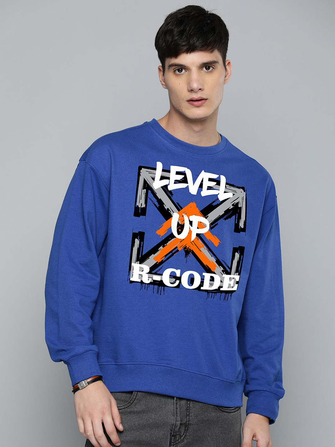 

R.Code by The Roadster Life Co. Men Oversized Printed Sweatshirt, Blue