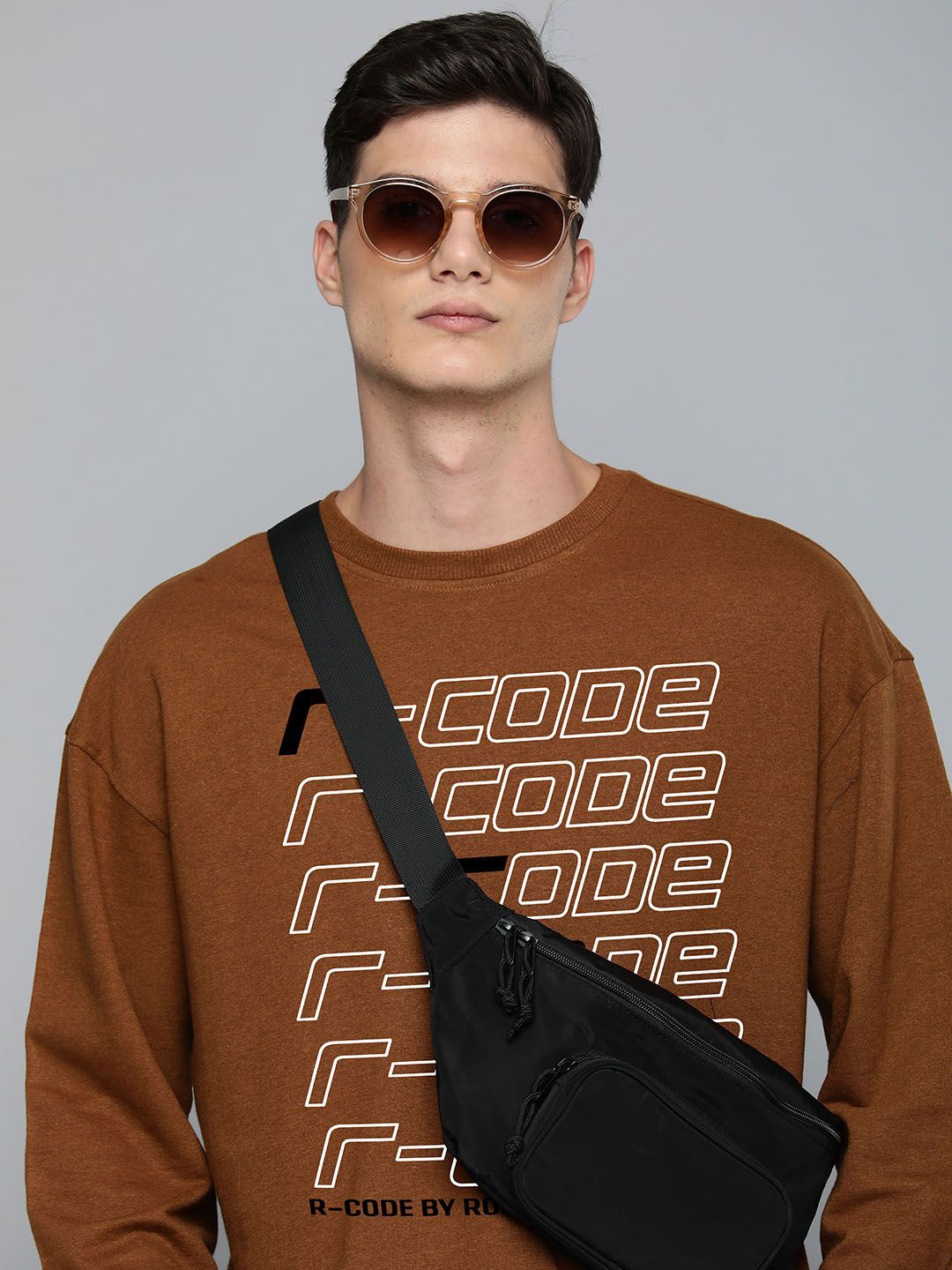 

R.Code by The Roadster Life Co. Men Oversized Printed Sweatshirt, Brown