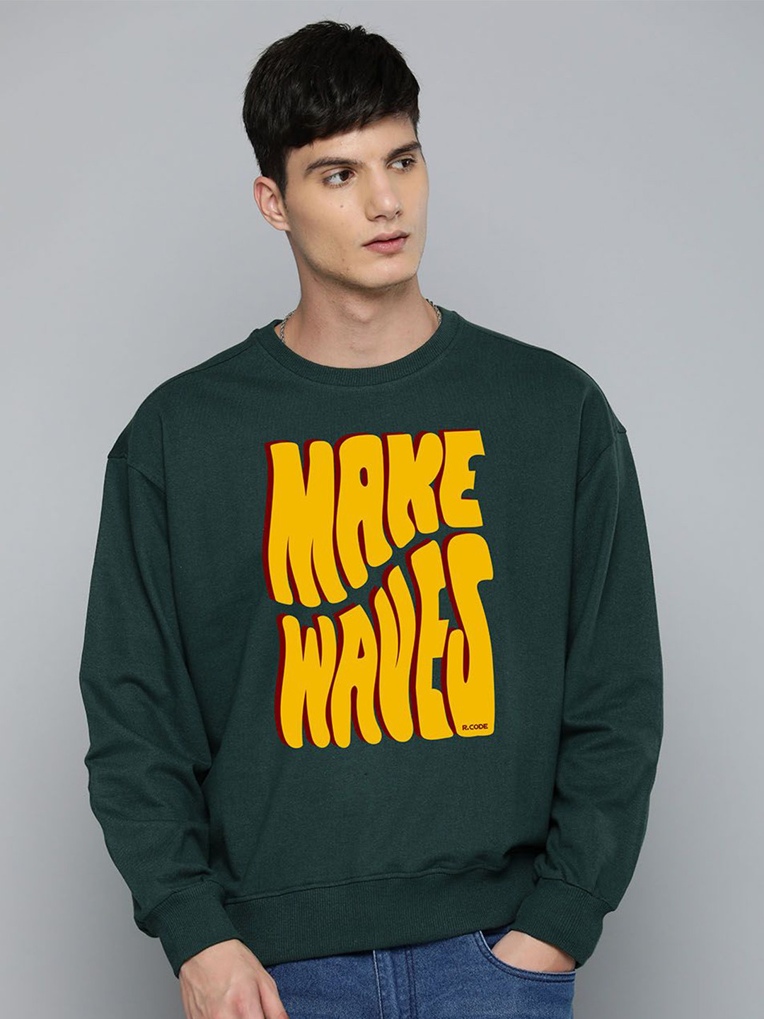 

R.Code by The Roadster Life Co. Men Oversized Printed Sweatshirt, Green